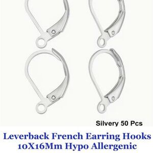 Leverback French Earring Hooks 10X16Mm Hypo Allergenic  Silvery 50 Pieces